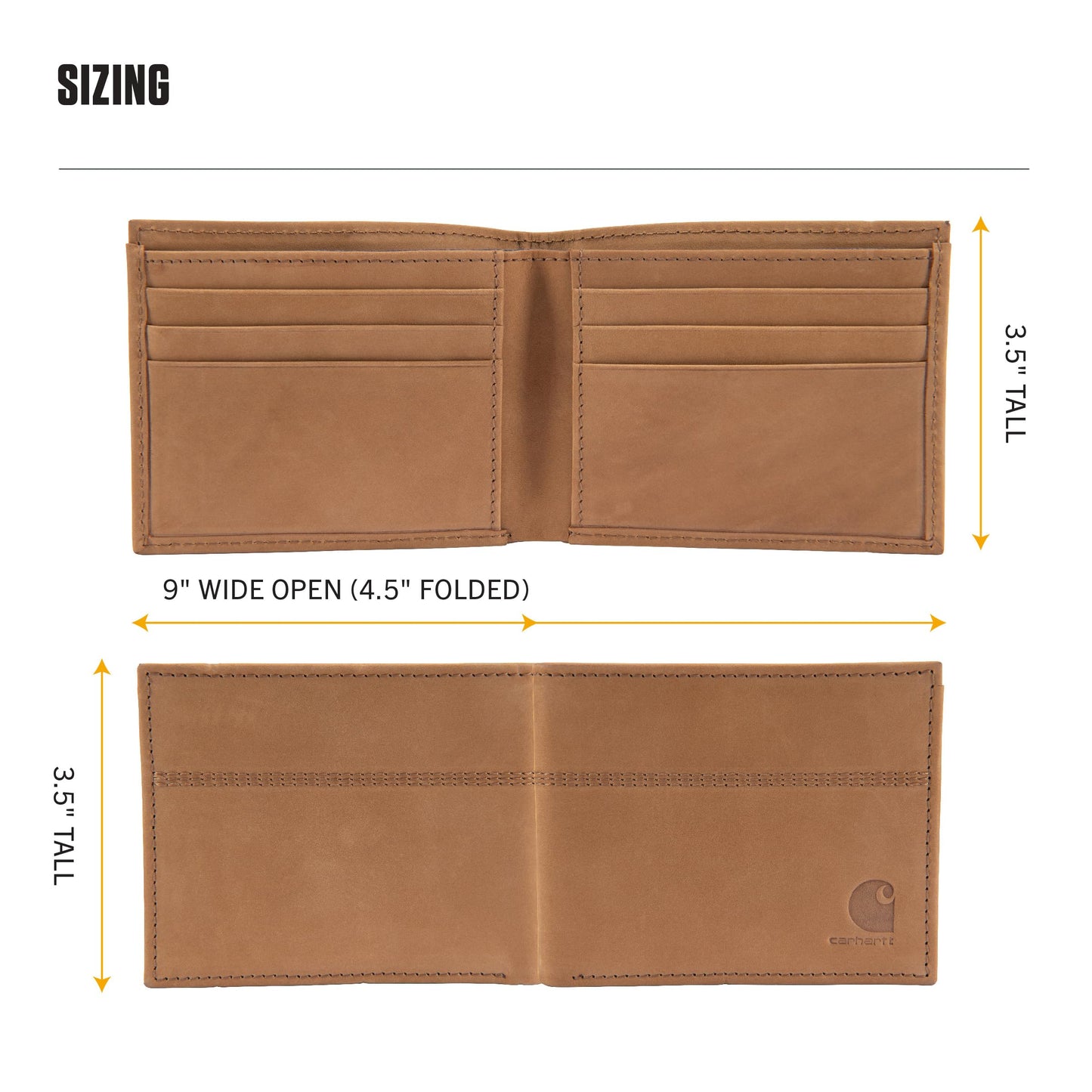 Carhartt Men's Casual Saddle Leather Wallets, Available in Multiple Styles and Colors, Black (Bifold)