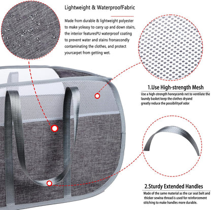 Pop-Up Laundry Basket with Durable Handles, Collapsible Mesh Laundry Hamper, Cationic Gray