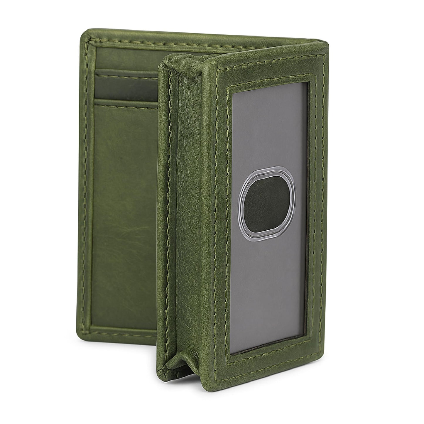 TheAntiq Premium Leather Card Wallet, RFID Blocking Expandable Business Card Case, Bifold Card Holder for Men and Women, Men's Purse, Wallet for Men (Business Card Wallet, Green)