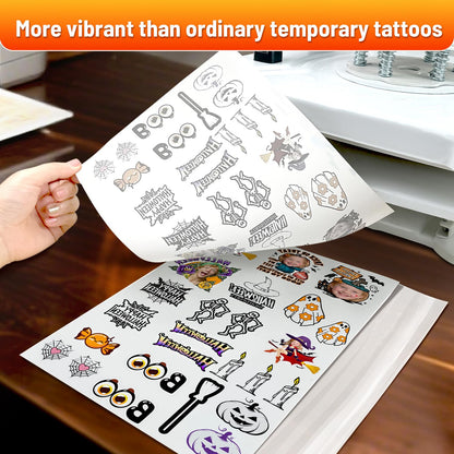 TransOurDream Sublimation Sticker Paper for skin - 10Sets White sublimation Tattoo Paper, 30 Sheets (10 Transfer+10 Tattoo+10 Film) 8.5"x11", Sublimation Blanks DIY Custom Temporary Tattoos