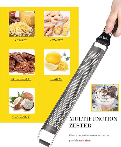 Ourokhome Kitchen Lemon Zester, Stainless Steel Hand Held Grater for Cheese, Ginger, Chocolate, Black