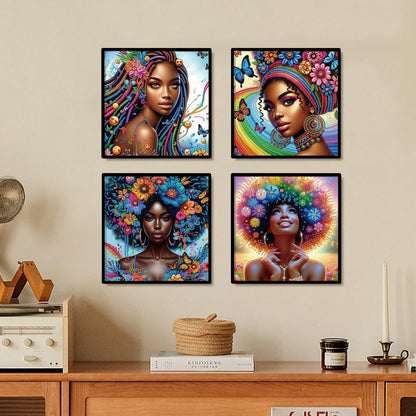 4pcs DIY Diamond Art Painting Kit- African American beauties, 5D Diamond Art Crafts, Suitable for Beginners, Suitable for Home, Art Wall, and Festival Party Decoration, Creative Home Decoration Gifts