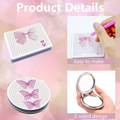 Bulerrylulu 4 Pcs Diamond Painting Compact Mirror Gem Art Mirror Pink Pocket Mirror Compact Diamond Art Small kit for Beginners Adults DIY Art Craft Woman Gifts