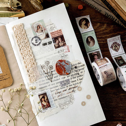 BLEDS 400PCS Vintage Journaling Supplies Pack, Scrapbook Supplies Scrapbook Paper Kit Aesthetic Scrapbook Paper Set Postage Journaling Stamp Stickers for Junk Journals Planner Retro Craft