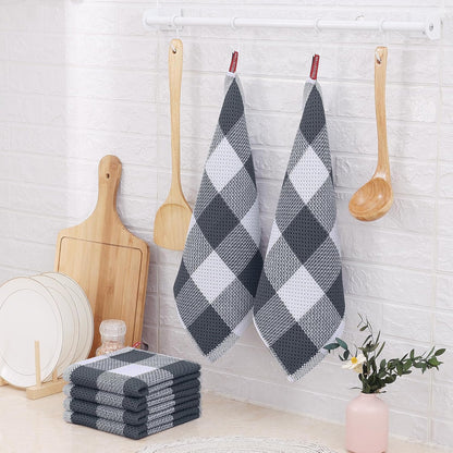 Homaxy 100% Cotton Waffle Weave Check Plaid Dish Cloths, 12 x 12 Inches, 6-Pack Super Soft & Absorbent Dish Towels