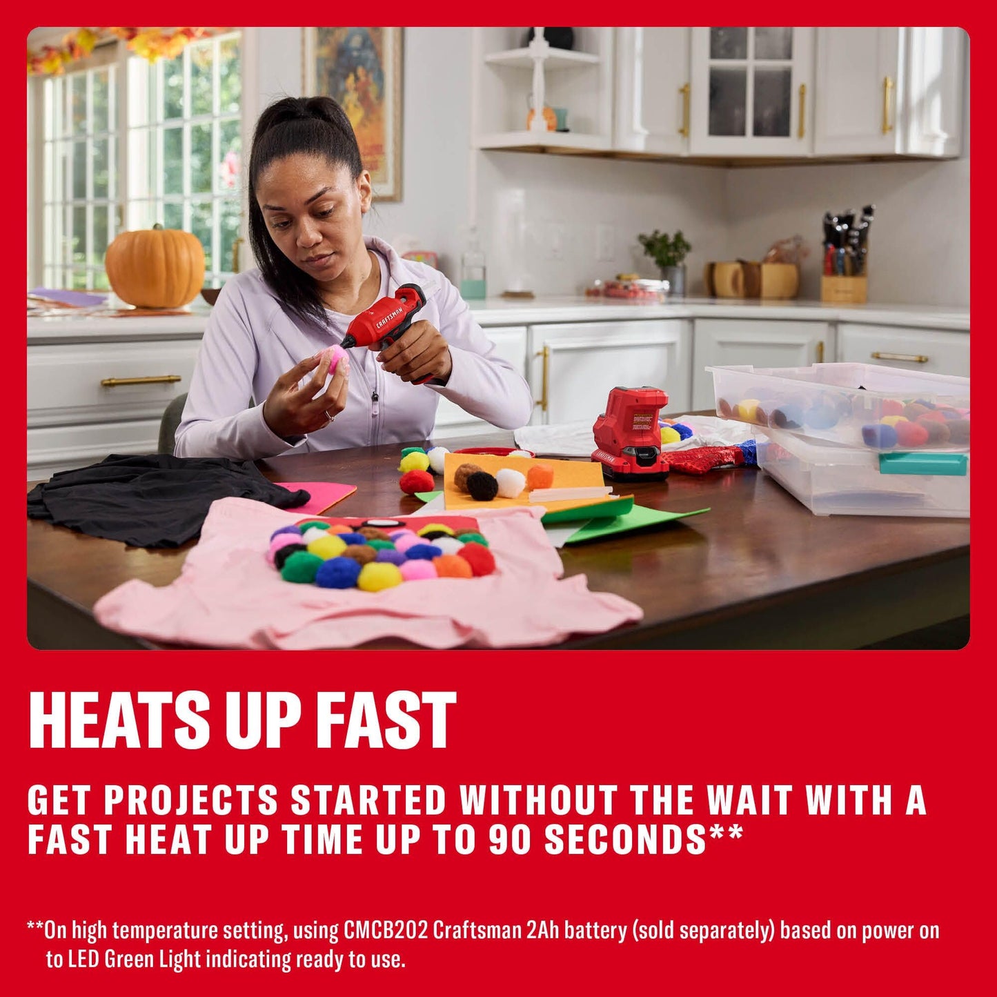 CRAFTSMAN V20 Mini Cordless Hot Glue Gun and Sticks Set with LED Light, Fast Heat Up, Dual Temperature Setting, Compact, Battery Sold Separately (CMGL100B)
