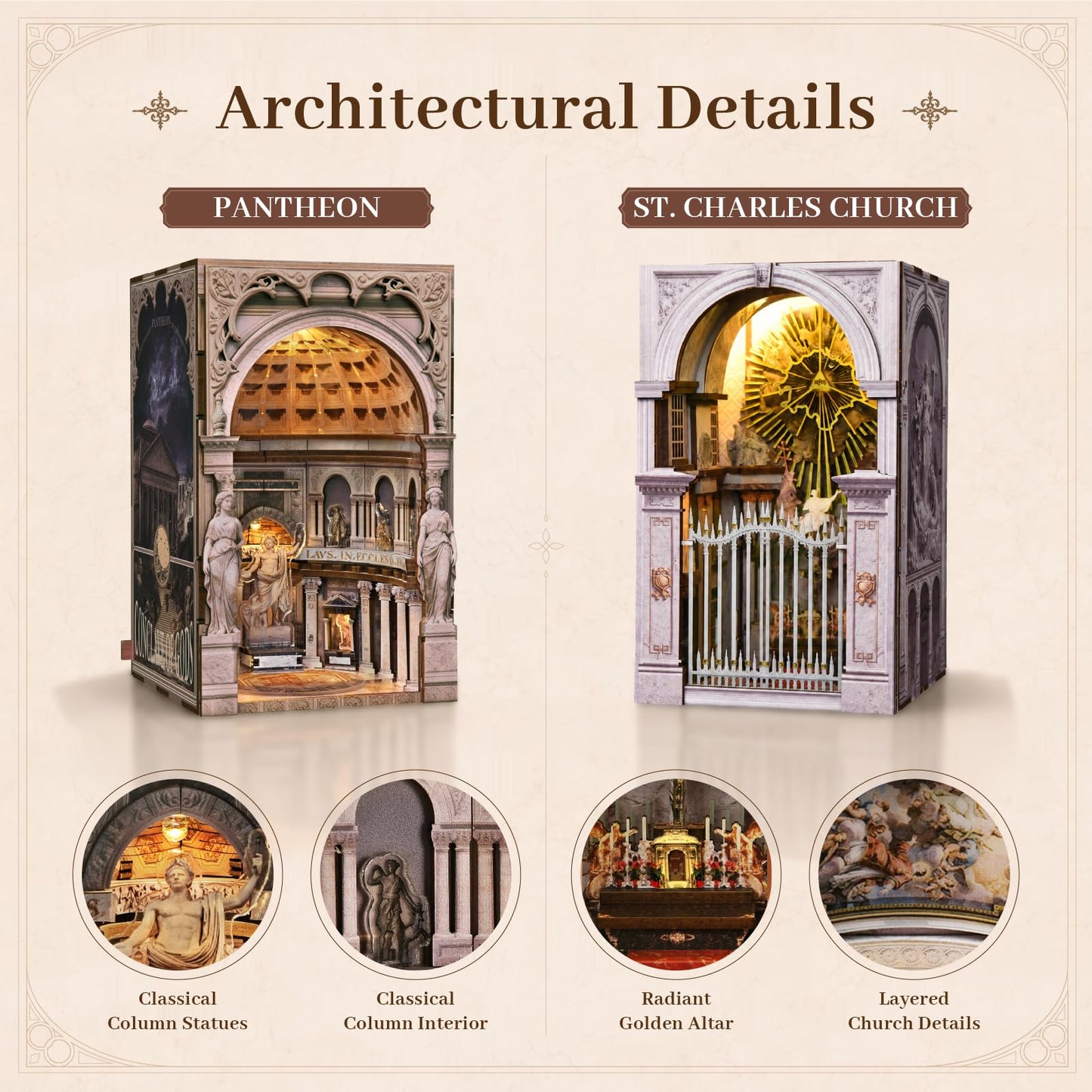 MiniCity 2 Pack Book Nook Kit - DIY Miniature Dollhouse Booknook Kit for Adults and Teens, 3D Wooden Puzzle Bookshelf Insert Decor with LED Light, Gifts for Book Lovers and Beginners