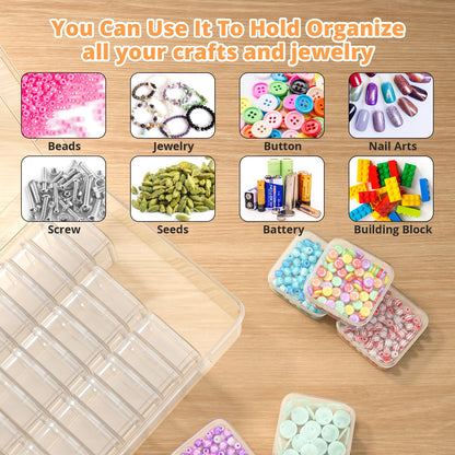 Mathtoxyz Bead Organizer Box, 30Pcs Small Beads Organizers and Storage Plastic Cases Mini Clear Dimond Storage Containers Boxes with Hinged Lid and Rectangle for Bracelet Making DIY Jewelry Craft Nail