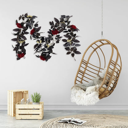 BFYDOAA 180cm Artificial Black Rose Vine Halloween Hanging Rose Flower Garland with Berries for Table Centerpiece,Fireplace Door Frame Backdrop Decor