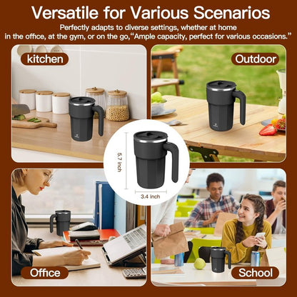 Self Stirring Mug, 12oz Electric Mixing Cup, Cream | Rechargeable, Gift for Coffee Lovers & Office Use(Black)