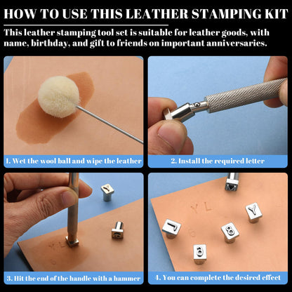 36 Pcs Leather Letter Stamping Kit, 6mm Leather Letter Stamps, Leather Stamping Tools, with 6 Wool Daubers Ball Brush Rubber Hammer for DIY Leather Crafts