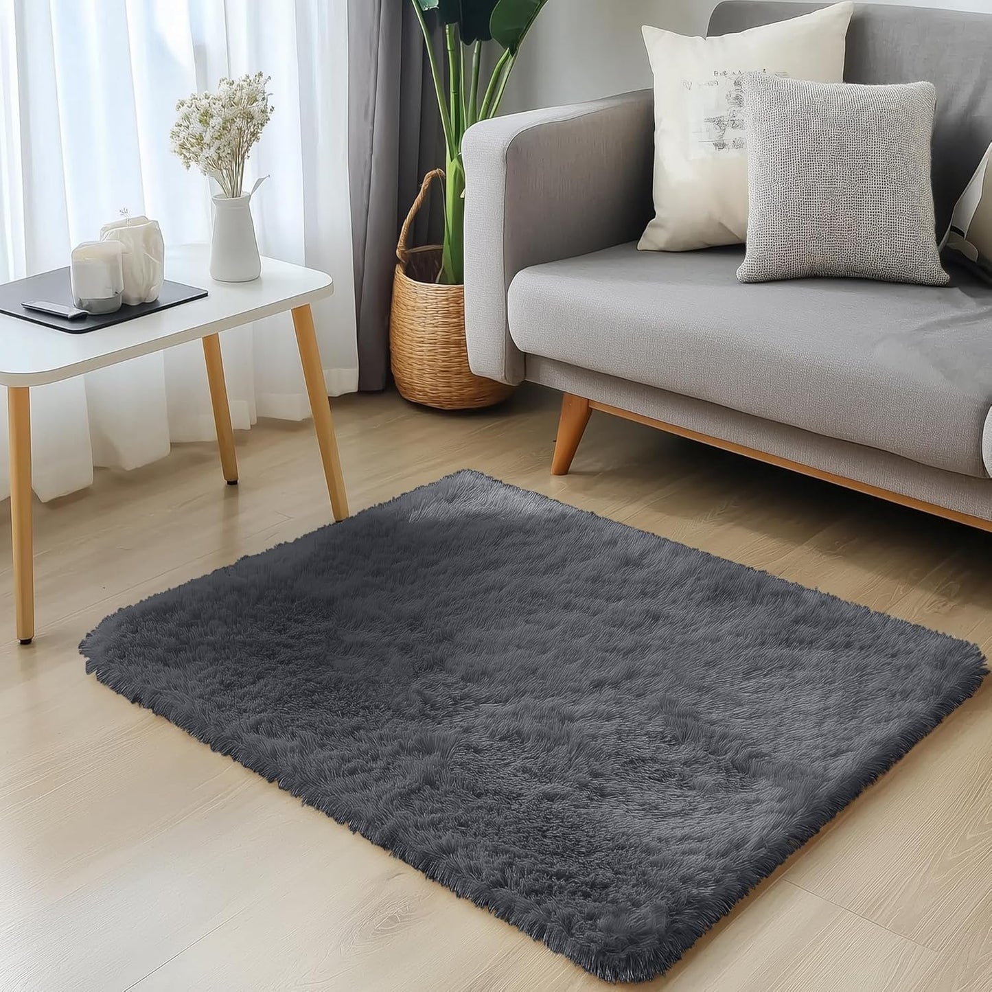 OLANLY Soft Fluffy Shaggy Small Rug - Machine Washable Indoor Carpet for Bedroom & Nursery | Grey 2x2 ft
