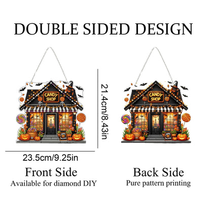 JJFox Diamond Art Hanging Kit for Adult,Special Shaped Rhinestone,DIY Acrylic Diamond Art Painting Window Pendants Home Garden Wall Hanging Kits Hanging Ornament (Candy House)