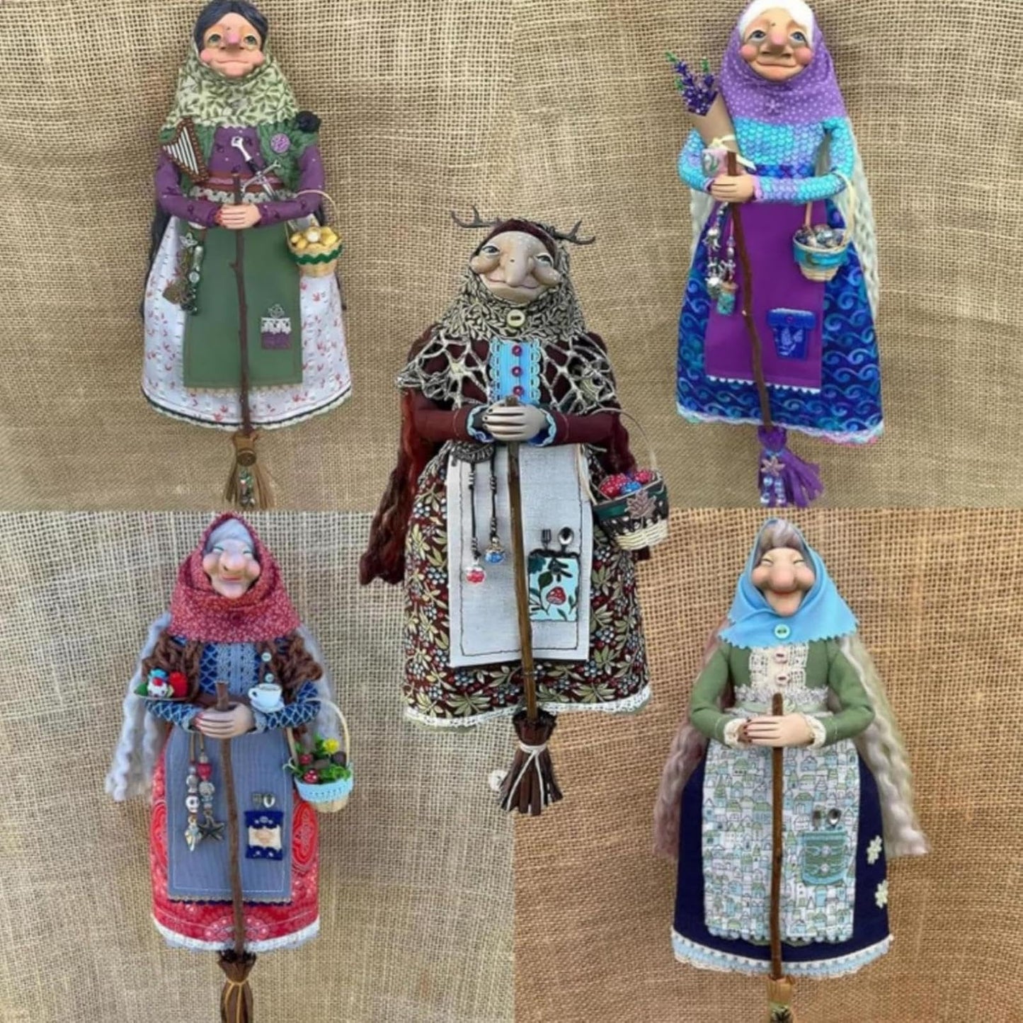 Handmade Kitchen Witch Doll, Good Luck Cooking Dolls Hanging Ornament, Unique Home Decor Figure on Broomsticks for Cooks, Festive Lucks Charm Decoration for Culinary Enthusiasts(B)