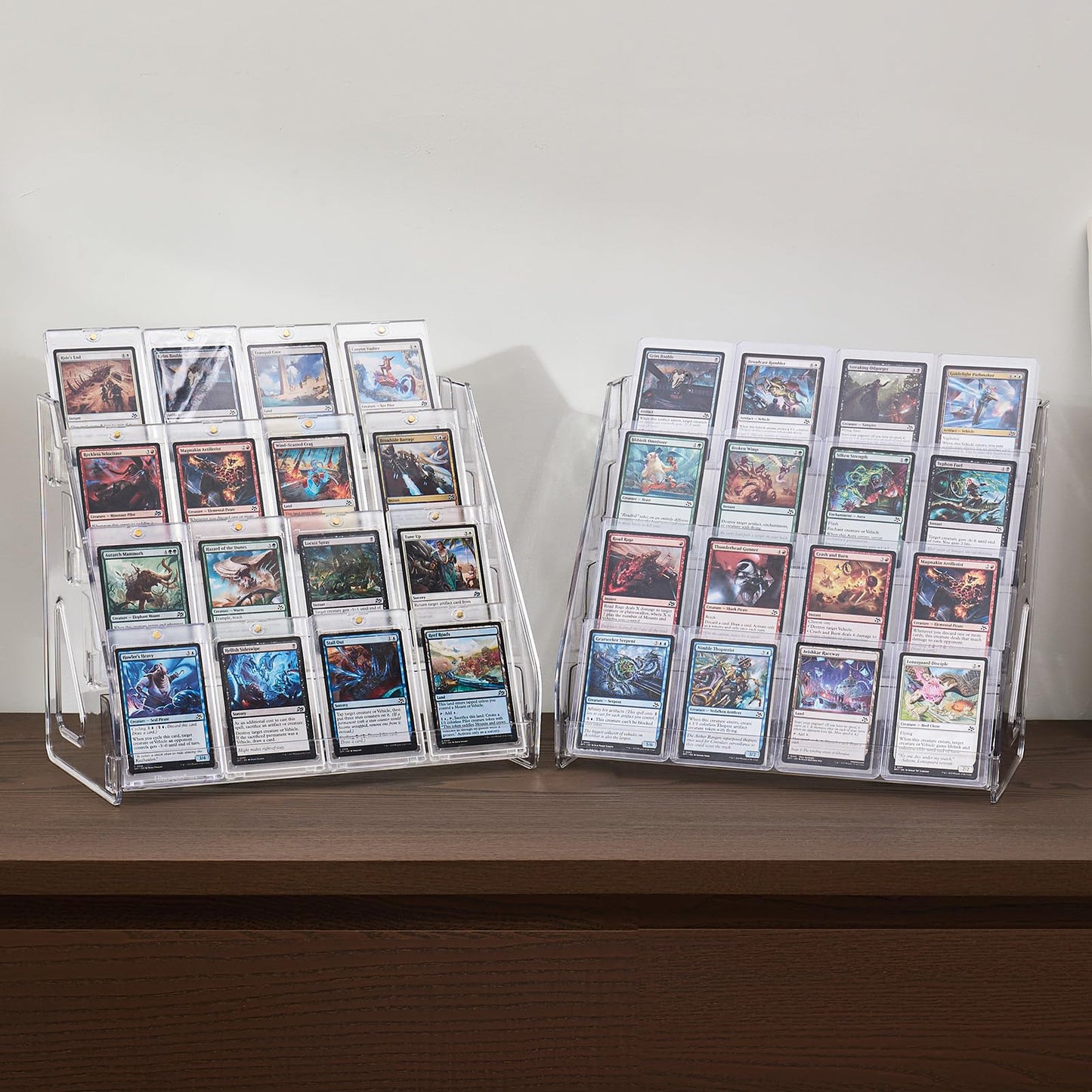 DEEIF 4 Tier Acrylic Trading Card Display Stand, 12" Riser Display Shelf for Magnetic Holders, Toploaders, PSA Graded Cards, TCG Sports Card Collection (2 Pack)