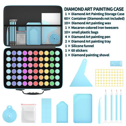 VANSUNS 60 Slots Diamond Painting Storage Containers Kits, Thickened Waterproof Portable Bead Storage Boxes for Diamond Painting Accessories and Tools, Blue