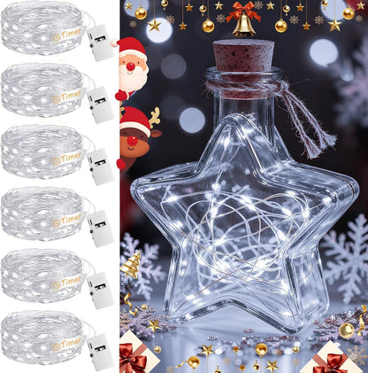6Pack 7ft 20 3 Fairy Lights with Timer, LED Twinkle Light Battery Operated Modes, Mini String Lights for Christmas