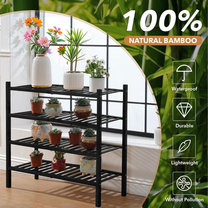 4 Closet, Bathroom27 x11 x26(Black, 4 Tier Bamboo Shoe Rack Storage Organizer for Multifunctional Stackable Free