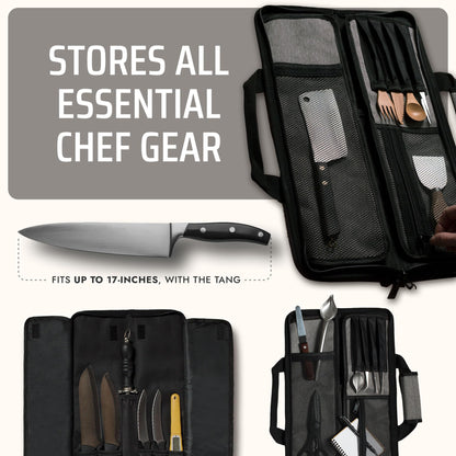 Asaya Chef Knife Roll Bag - 12-Pocket Chefs Case for Kitchen Knives and Utensils, Lightweight Stain-Resistant Waxed Nylon Chef Knife Bag - Knives Not Included (Grey)