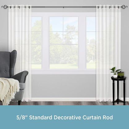 Kenney KN65275 Large Plastic Scroll End Window Curtain Rod, 86-120" Adjustable, Black