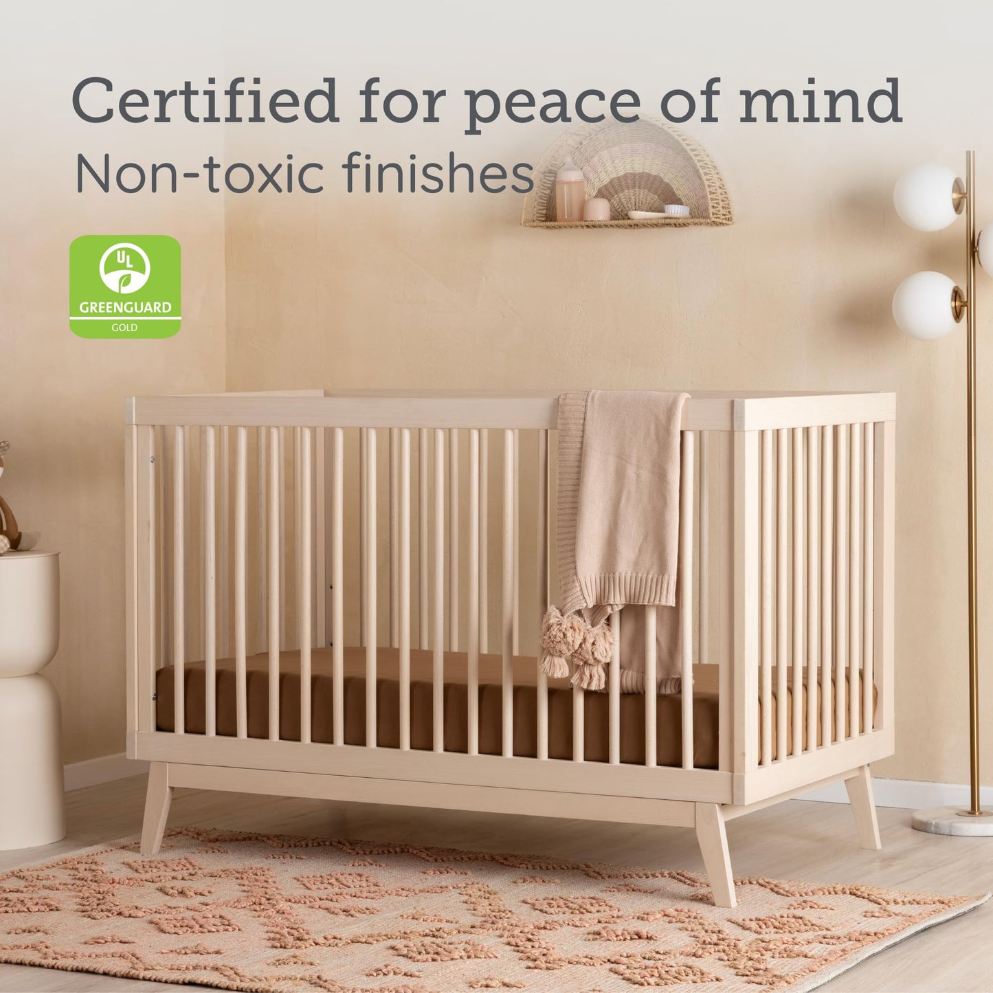 dadada Baby Soho 3-in-1 Convertible Wooden Crib to Toddler Bed - Made in Italy, GREENGUARD Gold Certified, Baby-Safe Finish, Handcrafted Beechwood, Modern Design, 3 Adjustable Heights (Washed Natural)
