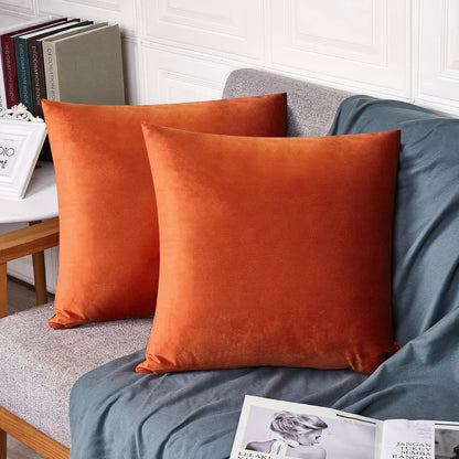 FEVERQIYI 20x20 Velvet Pillow Covers Set of 2 – Burnt Orange Decorative Square Throw Pillowcase Soft Solid Cushion