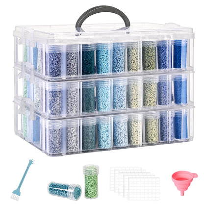 MERATIA Diamond Painting Storage Container, 3-Tier Bead Organizer Box with 150 Slots, Stackable Crafts Organizers for DIY Diamond Art Craft Jewelry Bead Storage