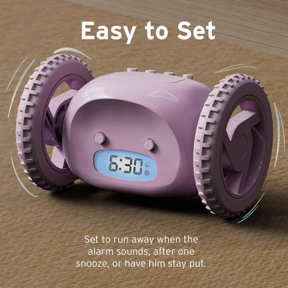 CLOCKY Alarm Clock on Wheels – Loud Rolling Alarm Clock for Heavy Sleepers | Runaway Clock that Jumps & Runs to Wake You Up | Funny Unique Gift for Adults & Teens (Lavender)