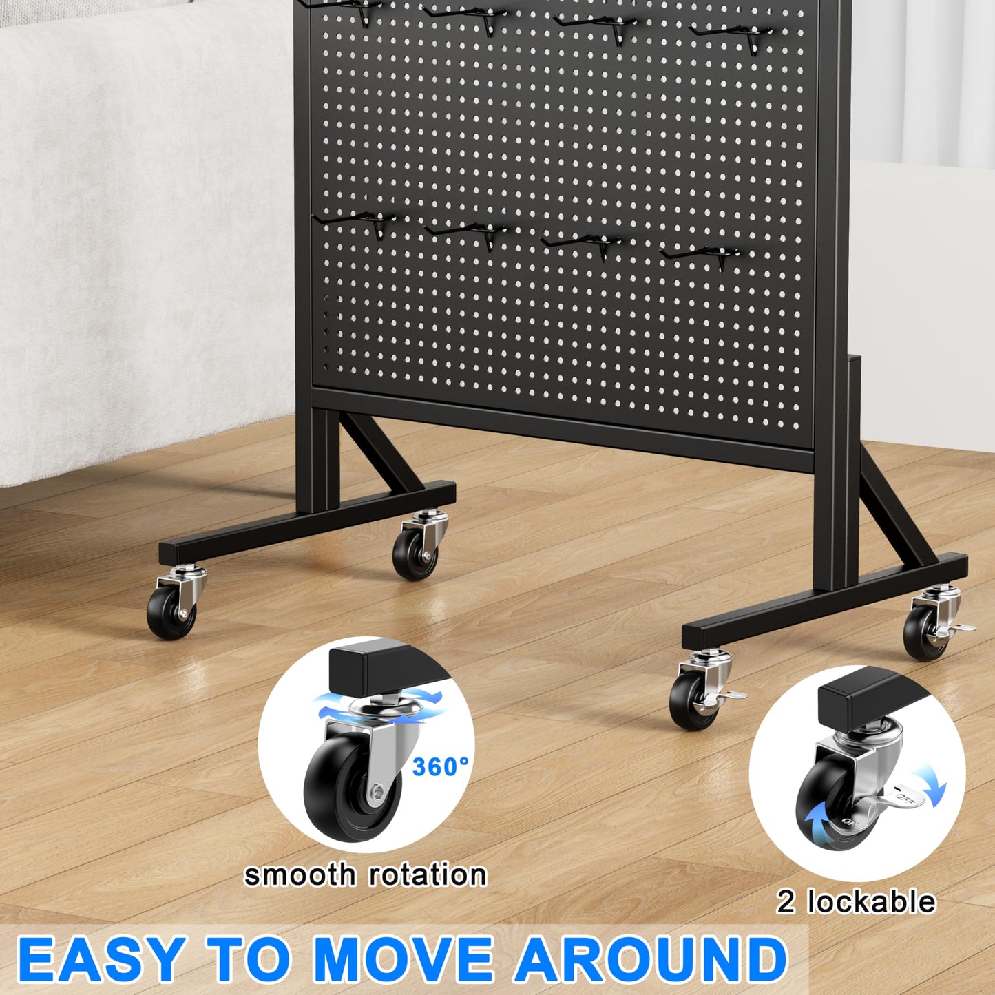 Folews 24″ x 70″ Pegboard Display Stand, Freestanding Metal Peg Board Display with 30 Hooks & Wheels Portable Standing Pegboard Rack for Vendor Retail Craft Show Fair Garage DIY, Black