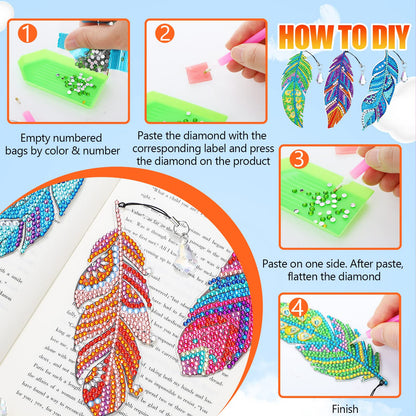 Tinlade 8 Pcs Feather Diamond Painting Bookmarks Kits DIY Diamond Art Bookmarks Handmade Craft Home Office Supplies for Book Lovers Adults Women