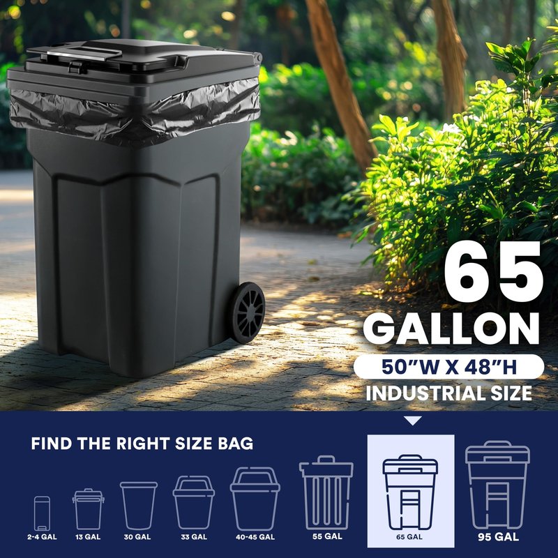Plasticplace 65 Gallon Trash Bags │ 3.0 Mil │ Black Heavy Duty Garbage Can Liners │ 50” X 48” (50Count)