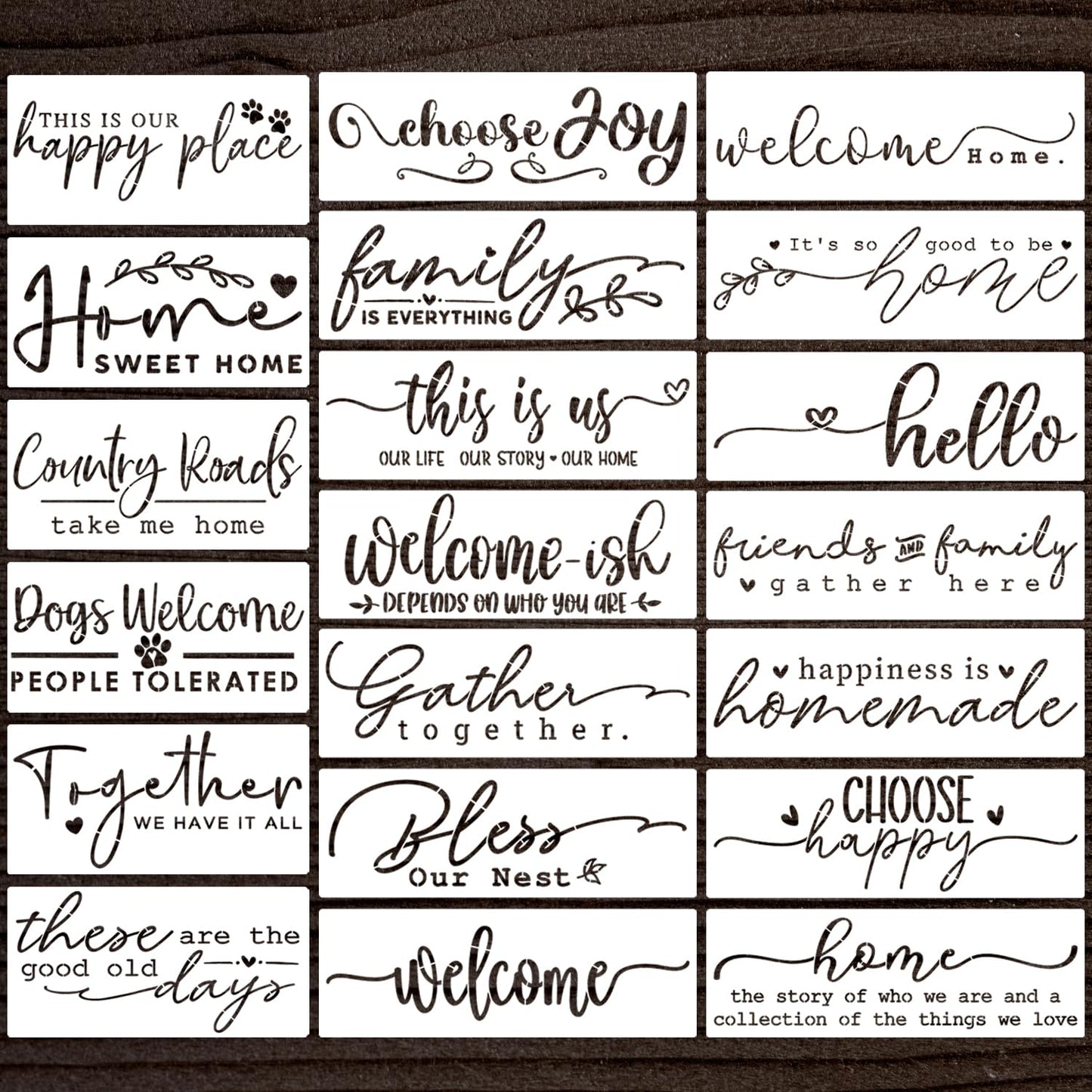 Welcome Stencils for Wood Sign Family Words Stencils for Crafts Reusable Drawing Templates Stencil for Painting on Wood Wall Fabric DIY Crafts Decor