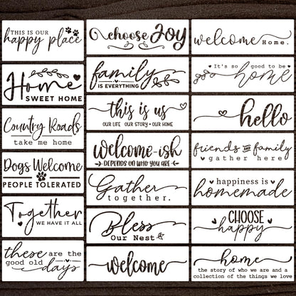 Welcome Stencils for Wood Sign Family Words Stencils for Crafts Reusable Drawing Templates Stencil for Painting on Wood Wall Fabric DIY Crafts Decor