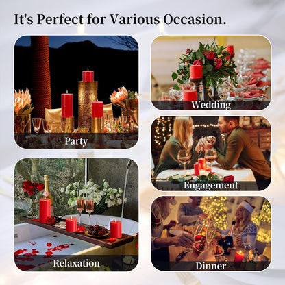 KONNI Red Pillar Candles Set of 3, 3"x 4" Unscented Pillar Candles Bulk, 39 Hours Long Burning Candles, Smokeless and Dripless Large Round Candle for Wedding, Home Decoration, Parties, Spas, Dinner