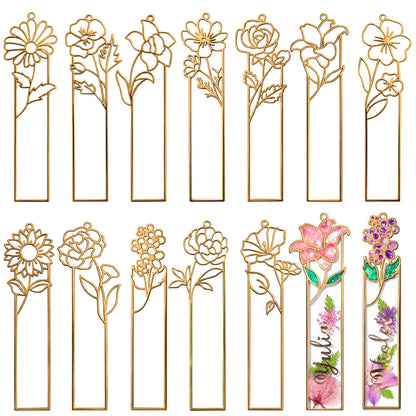 LET'S RESIN 12pcs Metal Bookmark Bezels for Resin with Tassels, UV Resin Molds for DIY Bookmarks, Flower Bookmark Bezels Kit for Craft Supplies & Wind Chime Accessories, Gifts for Book Lover