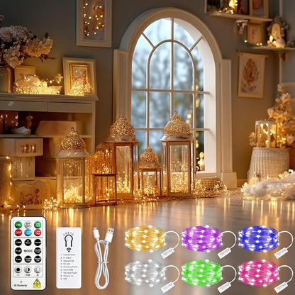 HXWEIYE 300L Curtain Lights - Plug-In & 6 Pack Rechargeable Fairy Lights with Remote & Timer