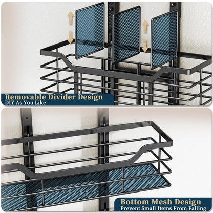 Consumest 6-Tier Hair Tool Organizer - Hair Dryer Holder Over The Door/Wall Mounted DIY Adjustable Shelf Bathroom Door Organizer with Hook for Curling Iron/Blow Dryer/Straightener Black