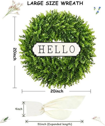 DDHS 20'' Boxwood Wreath - Artificial Spring Decor for Front Door | Year-Round Indoor & Outdoor Use