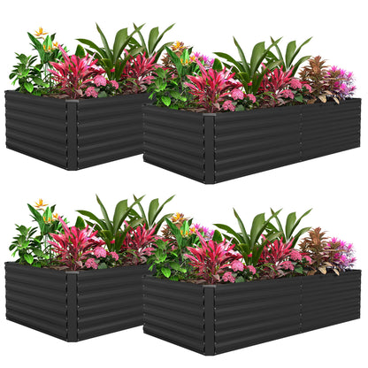 FOOWIN 4pcs 8x4x2ft Galvanized Raised Garden Bed, Planter Raised Garden Boxes Outdoor, Large Metal Raised Beds for Gardening, Garden Bed for Vegetables, Flowers, Herb,478 Gallon Capacity, Black