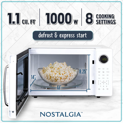 Nostalgia Retro Microwave Oven - 0.7 Cu Ft, 700-Watt Countertop Size with Glass Turntable, Child Safety Lock, 8 Auto-Cook Programs, Digital Clock - Aqua