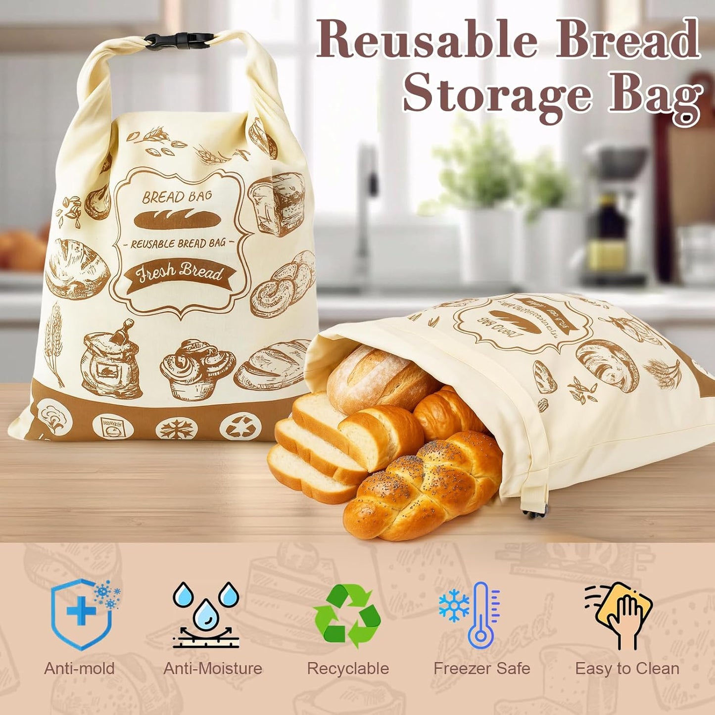 16"x12.5" 1 Reusable Bread Bags for Homemade Bread, Sourdough Bags with Foodgrade TPU Lining, Cotton Bread Bag