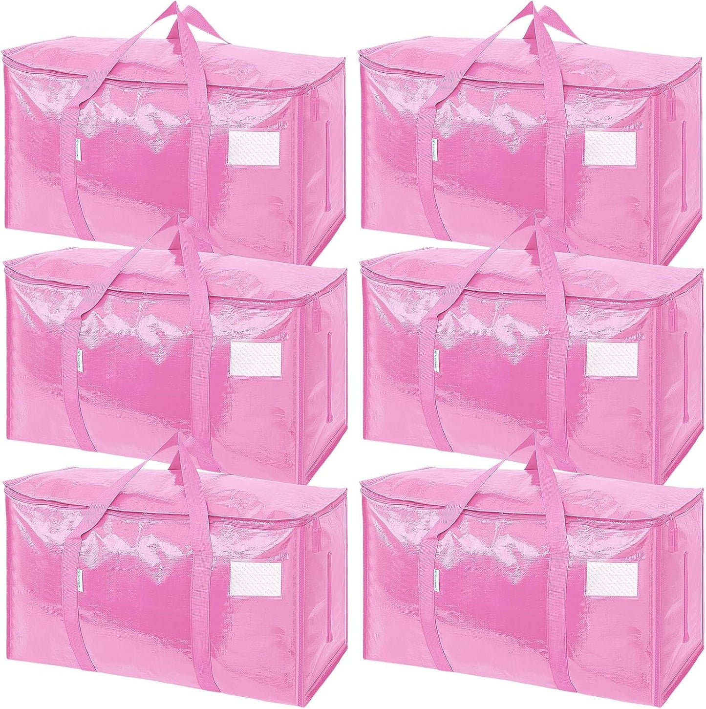 TICONN Extra Large Moving Bags - Heavy Duty Storage with Zippers & Handles | 6 Pack, Pink