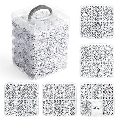 Simetufy 9000PCS Letter Beads A-Z Alphabet, 4x7mm Round Letter Bead Kits, Black Alphabet Beads & Smile Number Beads for Bracelets DIY Necklaces Jewelry Making, Black (Stack Box)