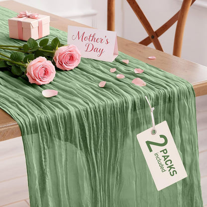 Pureegg Cheesecloth Table Runner - 120'' Sage Green Boho Decor for Easter, Weddings & Parties