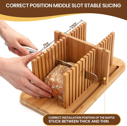 BLUBYEES Bamboo Bread Slicer for Homemade Bread with Crumb Tray & Storage Box Adjustable Slicing Guide for Sourdough