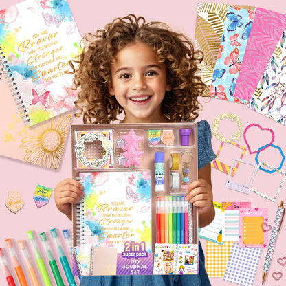 ADUSRIZ 2-Pack DIY Journal Kit for Girls Ages 8-14 Year Old, Birthday Christmas Gifts for Teen Girls, 70+ Pcs Art & Crafts, Scrapbook & Diary Supplies Toy Set Trendy Stuff for Kids
