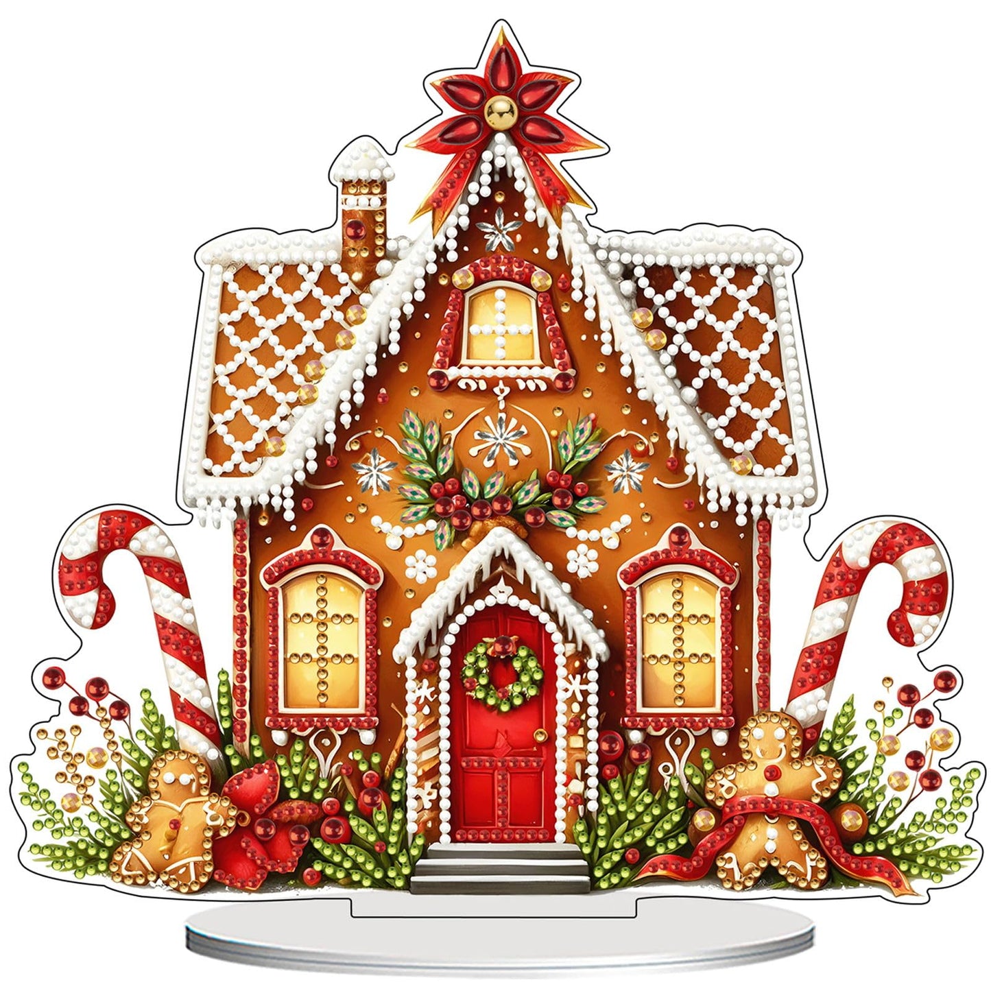 VODAPYC Christmas Diamond Art Tabletop Painting Kit, DIY Stand Up Double Sided Special Shaped Diamond Painting Desktop Ornament for Home Decor(Gingerbread House-2)