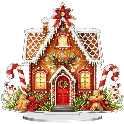 VODAPYC Christmas Diamond Art Tabletop Painting Kit, DIY Stand Up Double Sided Special Shaped Diamond Painting Desktop Ornament for Home Decor(Gingerbread House-2)