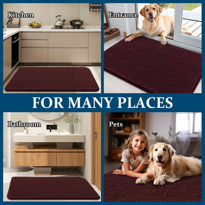 OLANLY Dog Door Mat - Absorbent Non-Slip Chenille Mud Mat for Muddy Paws | 47x32, Quick Dry, Russet
