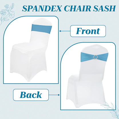 MDS Spandex Chair Sashes - Premium Stretch Covers with Buckle Slider for Weddings & Events | Blue, Pack of 75